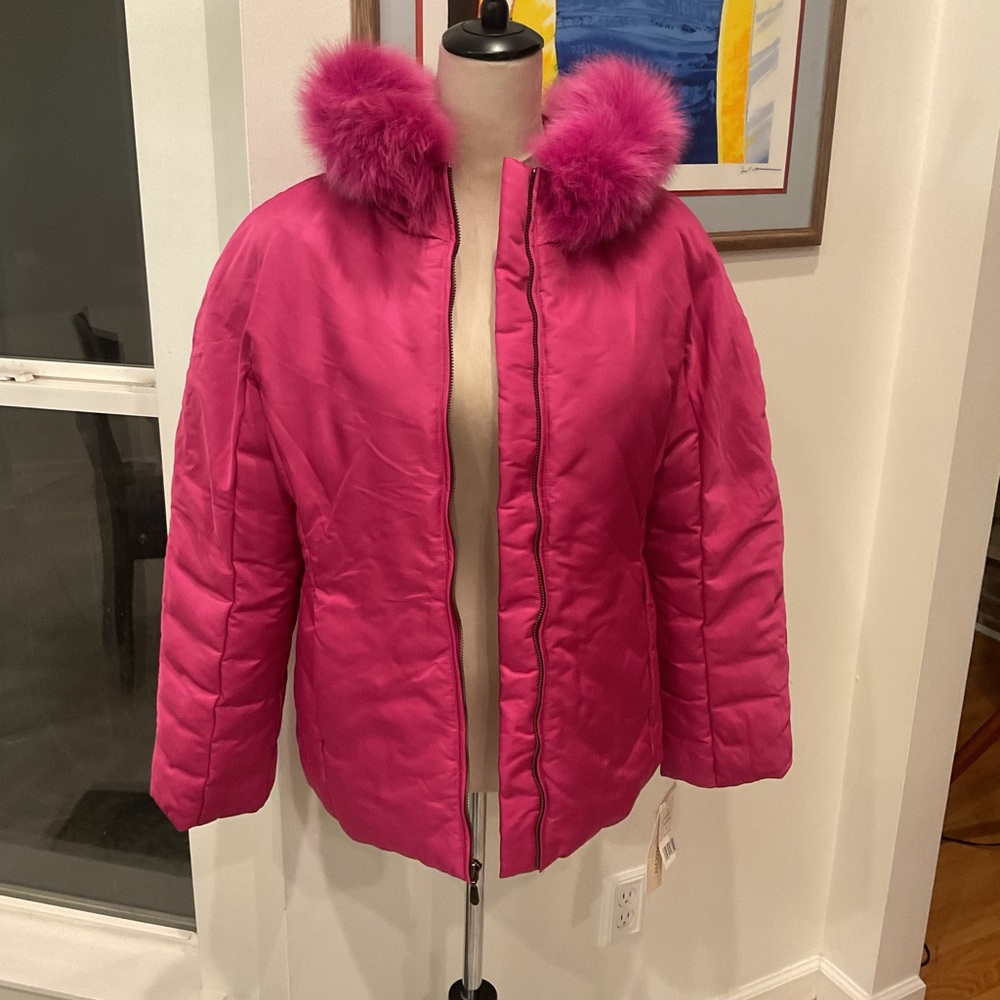 1 Madison Fuchsia Puffer with Fur Detail - Picture 2 of 11